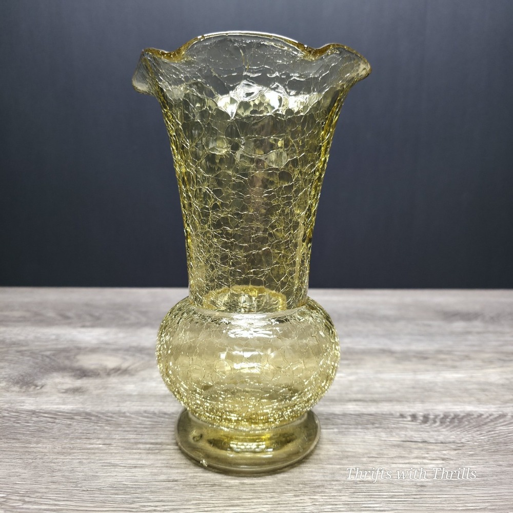 Vintage Kanawha‎ Crackle Glass Vase - Dunbar, WV - Beautiful 9" Vase